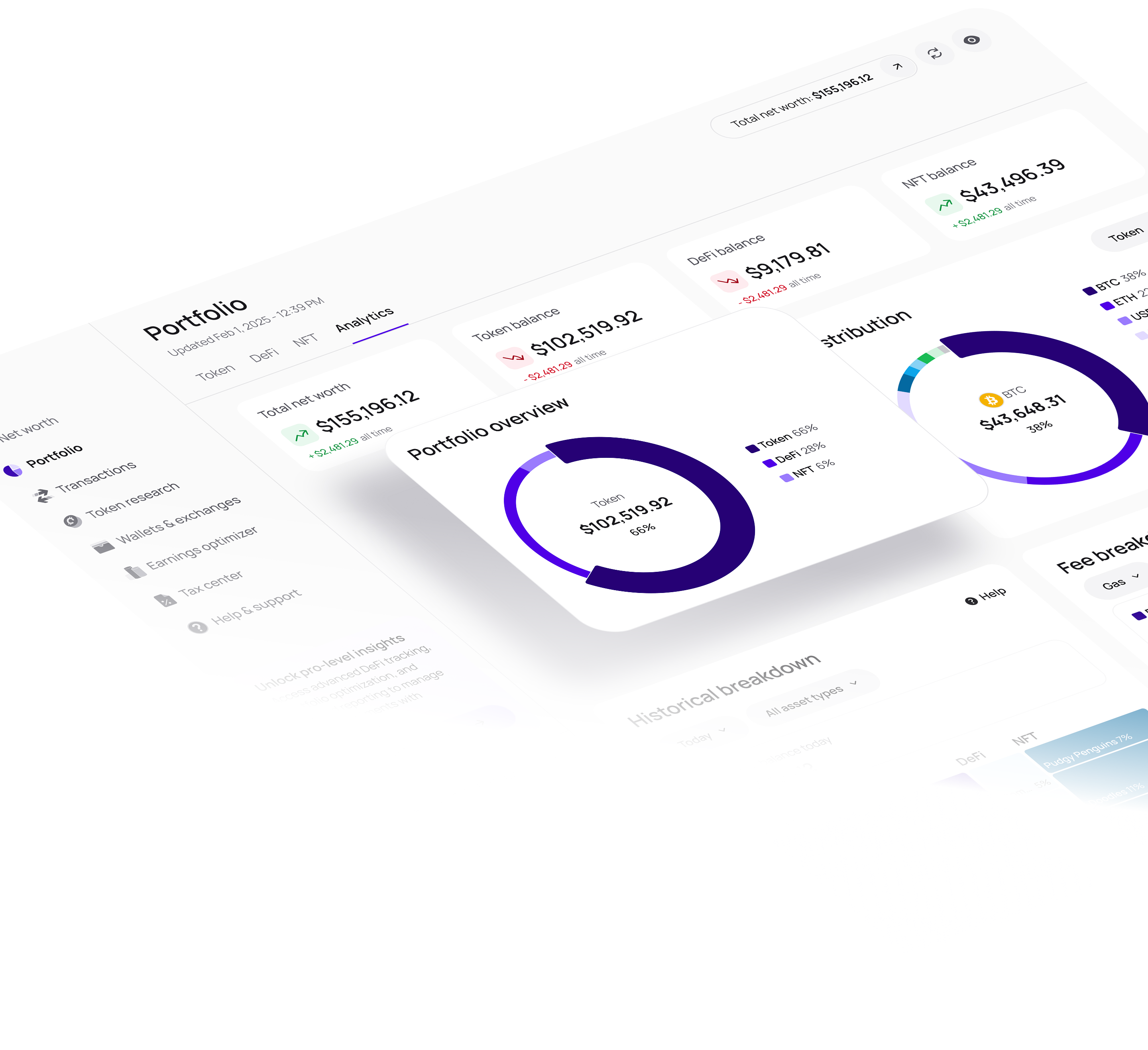 Cryptofolio net worth dashboard displaying total portfolio value, asset allocation, and historical performance chart